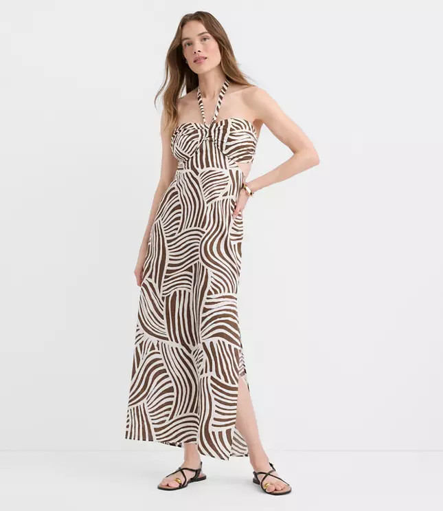 LOFT Beach Wave Linen Cotton Cutout Halter Maxi Dress | LOFT