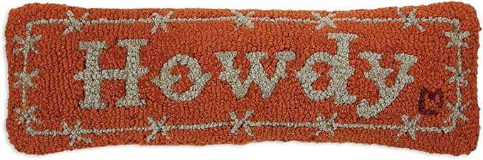 Artist-Designed Howdy Cowboy Hand-Hooked Wool Decorative Throw Pillow (8” x 24”) Southern Pil... | Amazon (US)