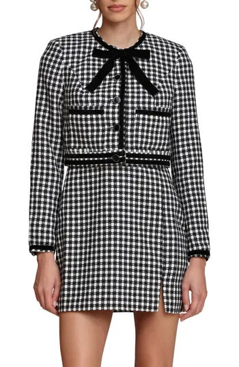 Avec Les Filles Tweed Bow Crop Jacket in White-Black at Nordstrom Rack, Size Medium | Nordstrom Rack