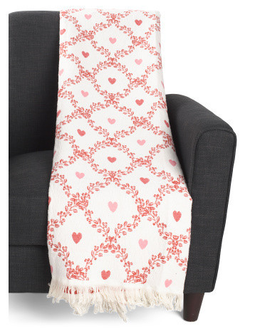 Heart Trellis Chenille Jacquard Fringe Throw, Polyester | TJ Maxx
