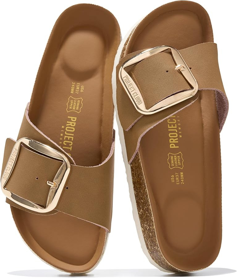 Project Cloud 100% Genuine Leather Sandals Women Comfortable Womens Slides | Amazon (US)