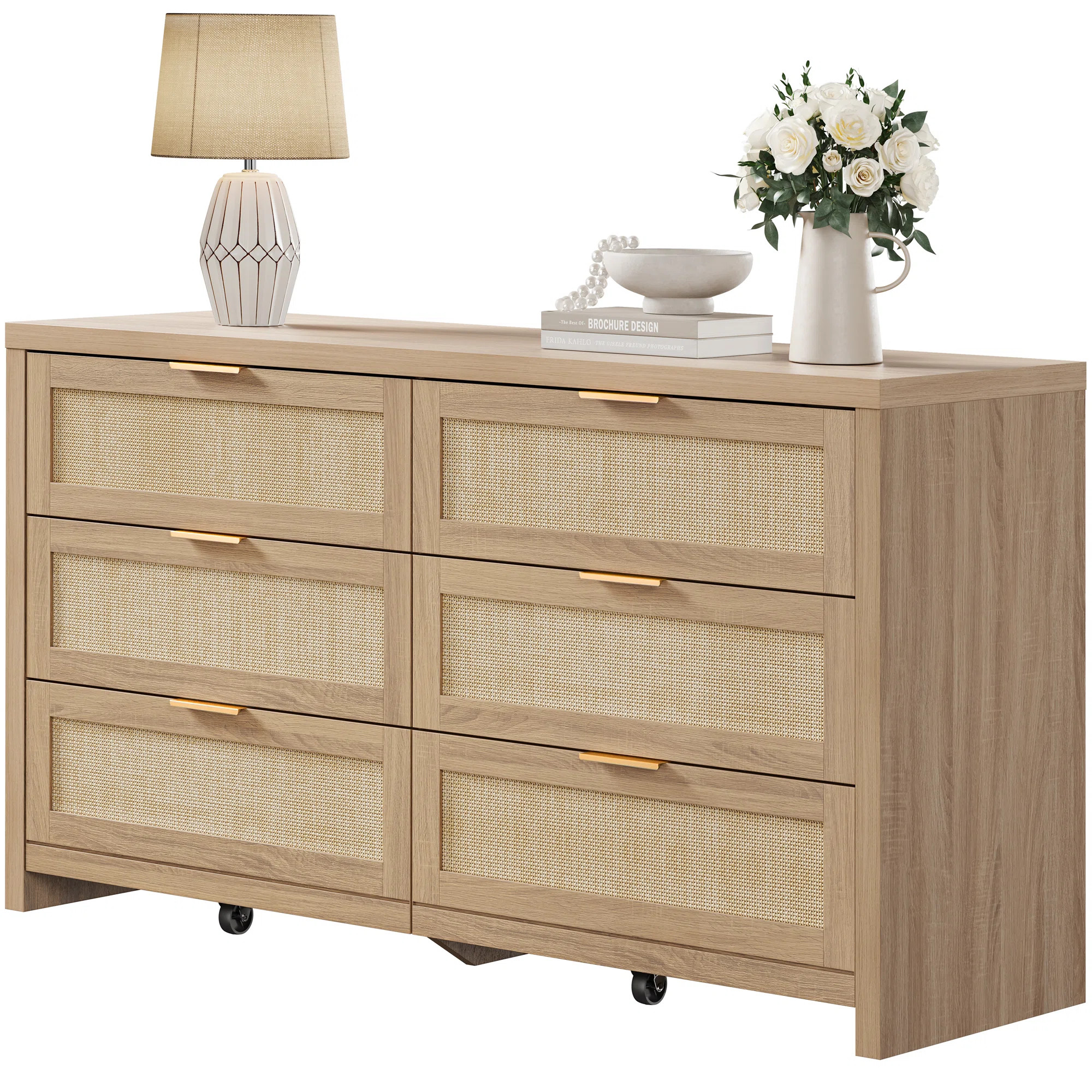 Chada Rattan 6 Drawer 56.85" Wide Dresser With Ample Storage | Wayfair North America