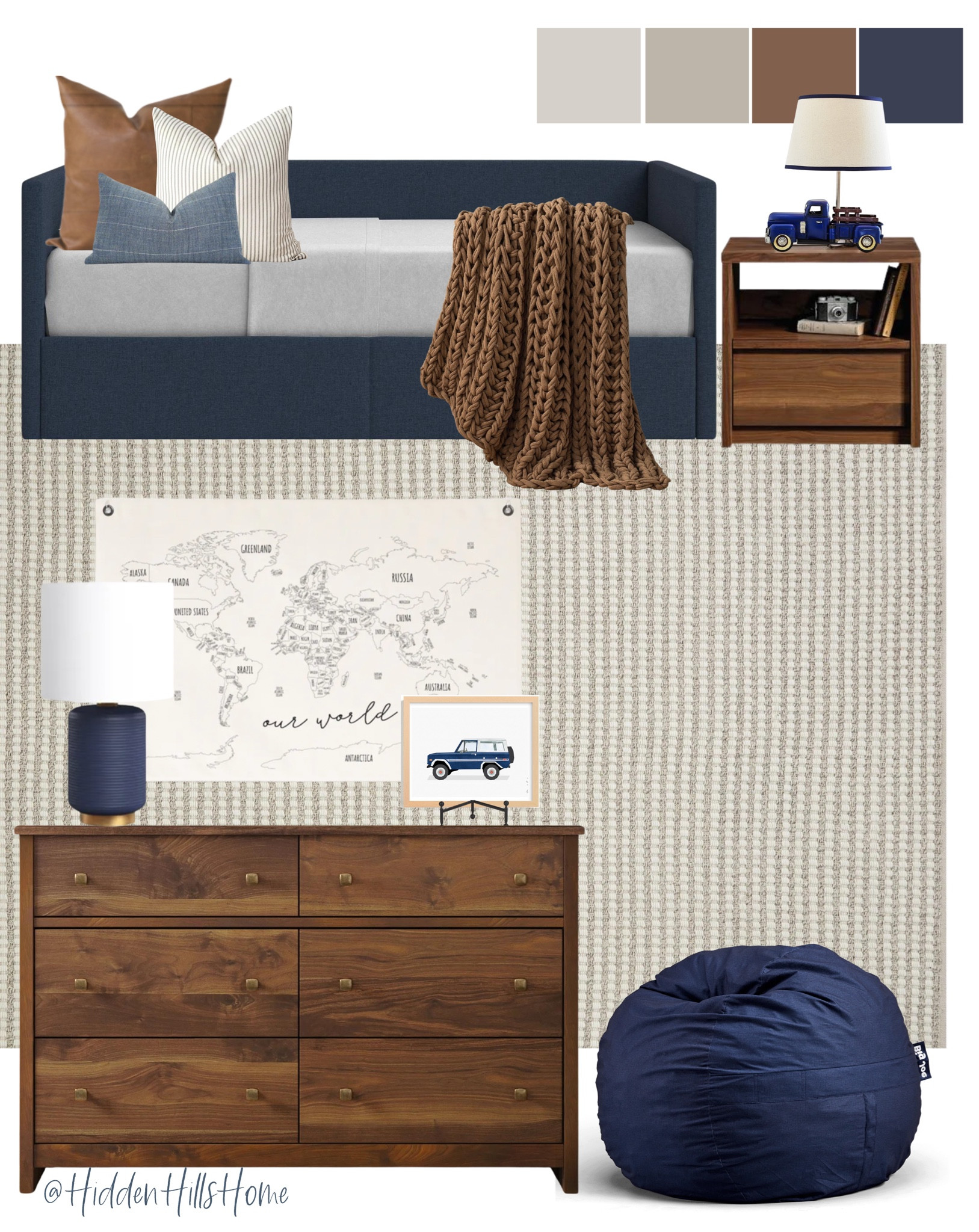 Boys bedroom, boys room, home decor, blue and brown boys room decor ideas, kids bedroom mood board #boysbedroom #kids 

#LTKsalealert #LTKhome #LTKkids