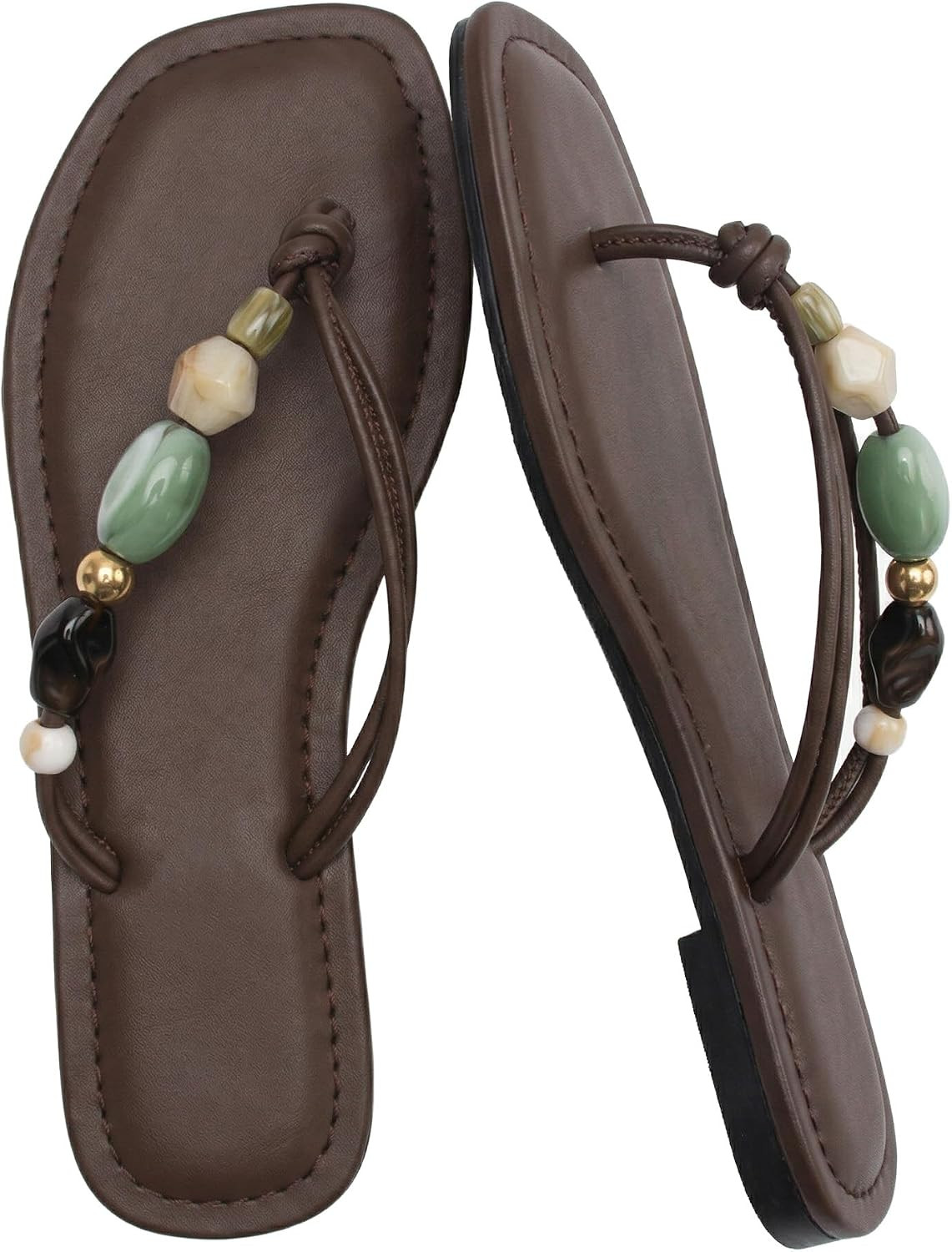 Beaded Flip Flops For Women Comfortable Strappy Thong Sandals with Knot Detail Slip On Flats Square Open Toe Dress Shoes. | Amazon (US)