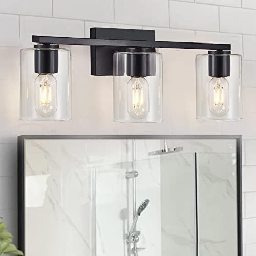 DRNANLIT Black Bathroom Vanity Light fixtures,3-Light Industrial Wall Sconce with Clear Glass Shade, | Amazon (US)