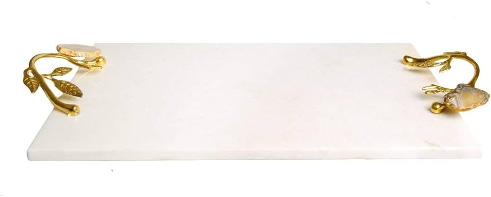 Marble Tray with Agate Stone Handles, White, 9" x 16.25" | Amazon (US)