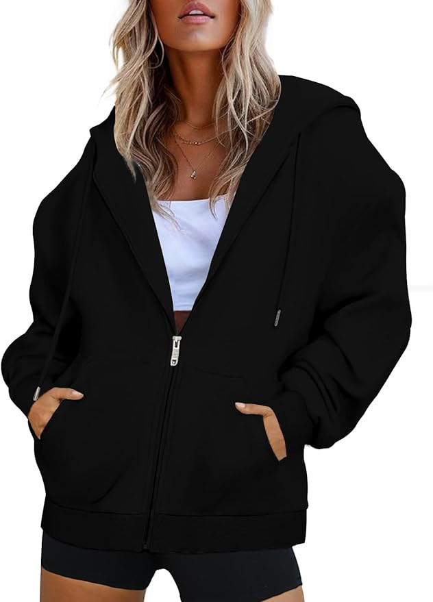 Oversized Zip Up Hoodies for Women Long Sleeve Sweatshirts Y2K Casual Track Jackets with Pockets | Amazon (US)
