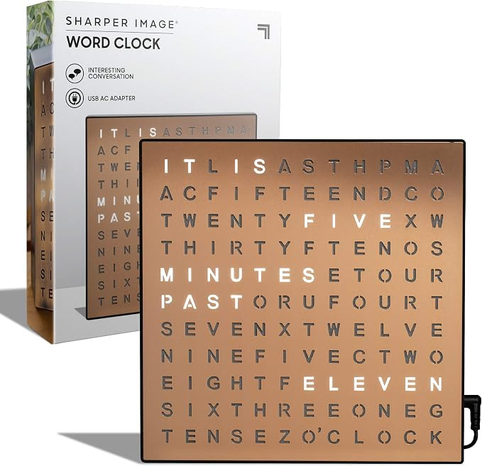 SHARPER IMAGE Light Up Electronic Word Clock, Copper Finish with LED Light Display, USB Cord and ... | Amazon (US)
