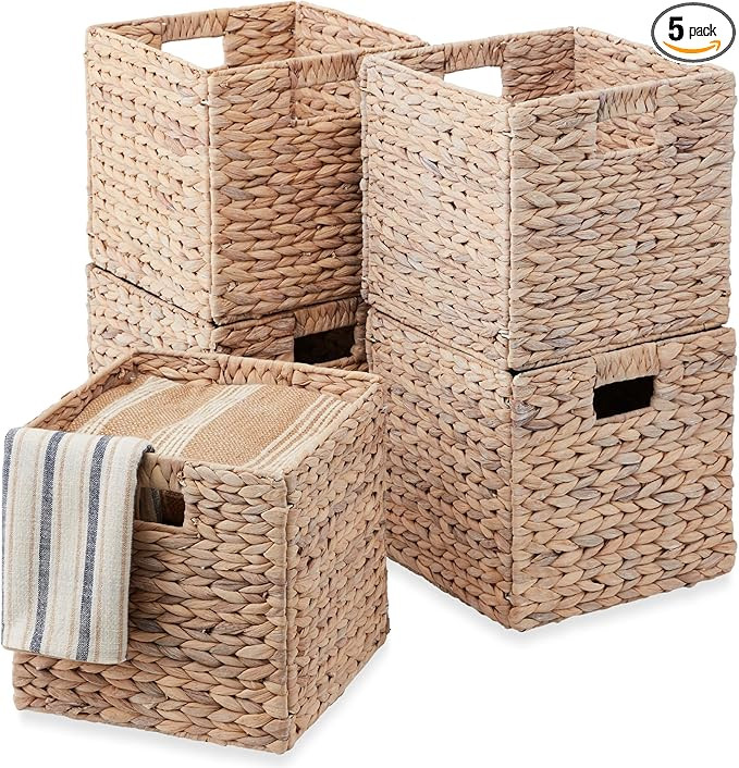 Best Choice Products 13x13in Pack of 5 Cube Storage Baskets, Water Hyacinth Multipurpose Collapsi... | Amazon (US)