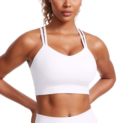 CRZ YOGA Softness Mold Womens Butterluxe Strappy Longline Sports Bra - Double Spaghetti Strap Workout Yoga Crop Top Athletic White Small | Amazon (US)