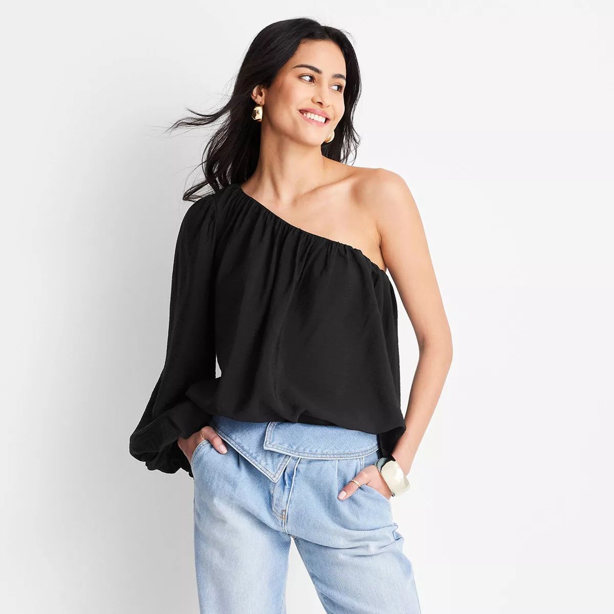 Women's Balloon Sleeve Asymmetrical One Shoulder Top - Future Collective™ with Jenny K. Lopez | Target
