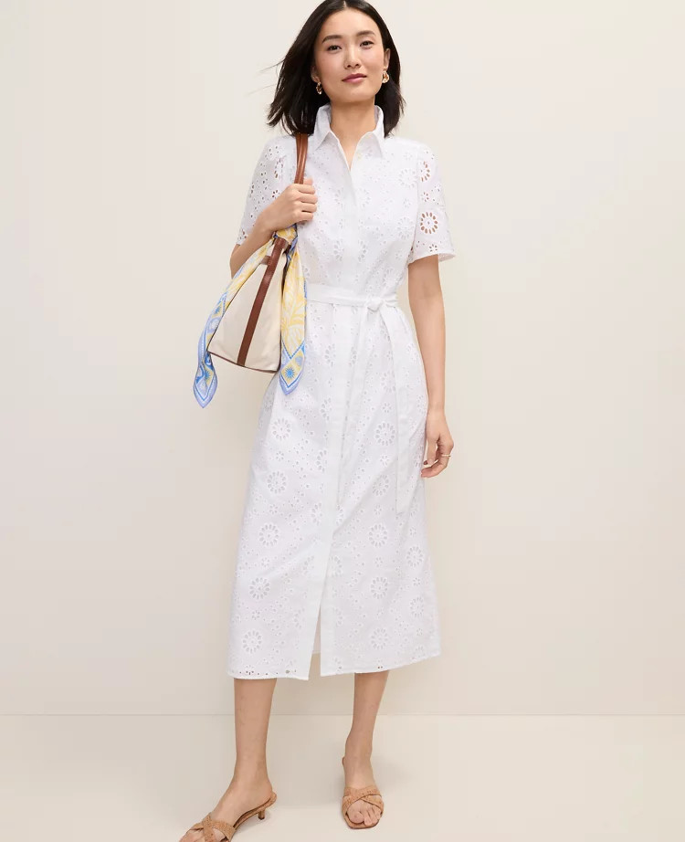 Eyelet Collared Midi Shirtdress | Ann Taylor