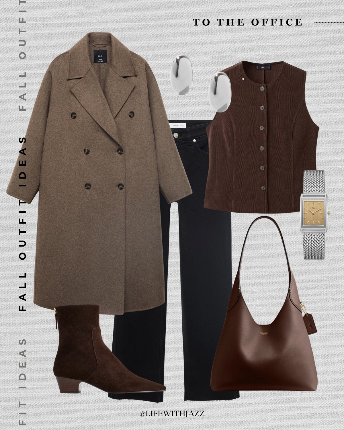fall outfit idea: to the office

fall style, fall fashion, office outfit, fall workwear, oversized wool coat, black straight jeans, brown corduroy vest, minimal watch, suede boots, coach brooklyn tote, casual style, minimal & chic 

 

#LTKSaleAlert #LTKStyleTip #LTKWorkwear