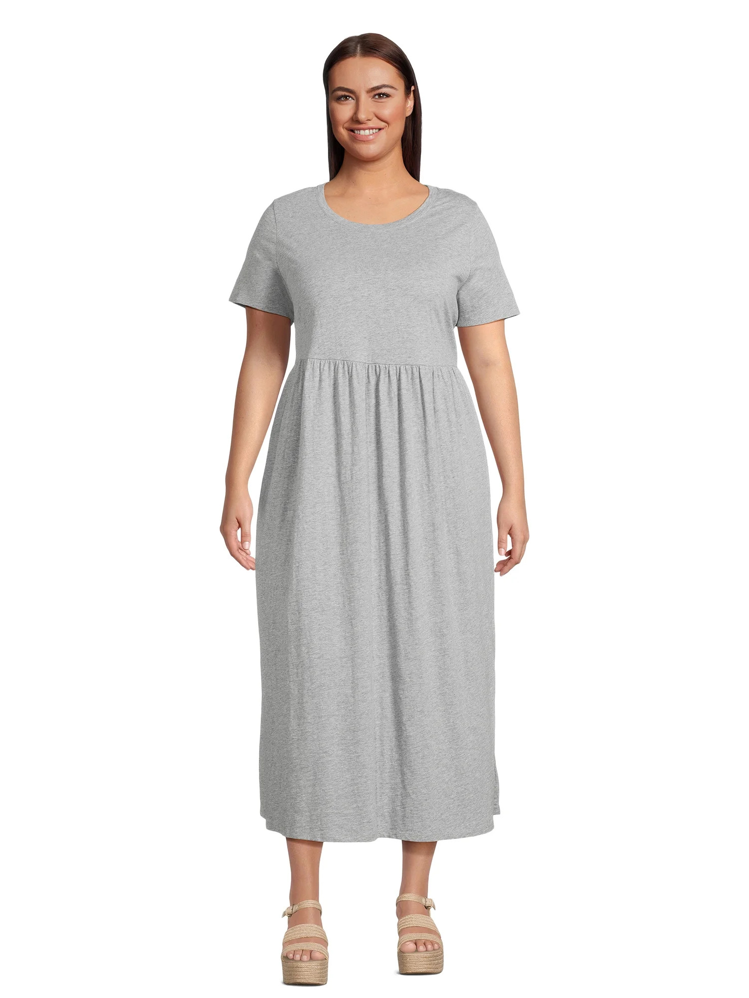 Terra & Sky Women's Plus Size Gathered Waistband Tee Maxi Dress, Sizes 0X-5X | Walmart (US)