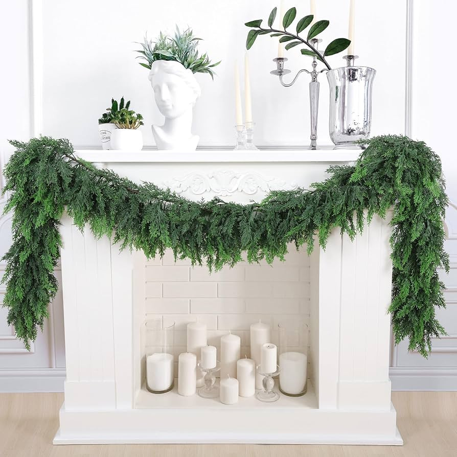 9 Ft Artificial Cedar Garlands, Faux Cypress Garland, Realistic Christmas Real Touch Greenery Pin... | Amazon (US)