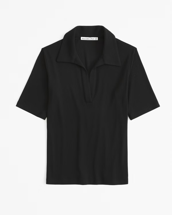 Powdered Rib Half-Sleeve Polo Top | Abercrombie & Fitch (US)