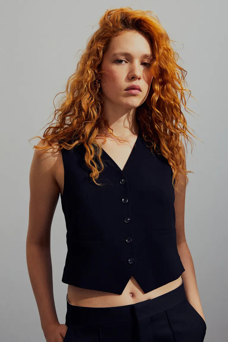 Crêpe suit waistcoat - Black - Ladies | H&M GB | H&M (UK, MY, IN, SG, PH, TW, HK)