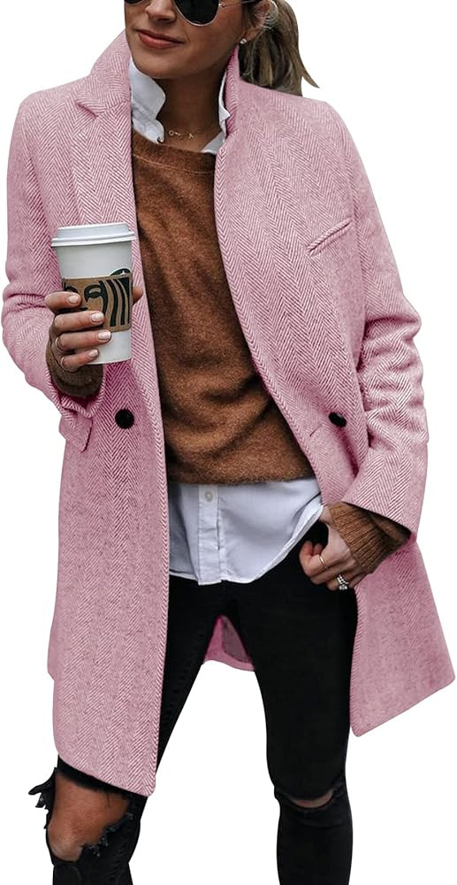 Ebifin Women's Notch Lapel Double Breasted Trench Coat Peacoat Winter Casual Long Blazer Jacket O... | Amazon (US)