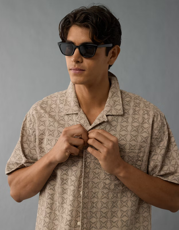 AE Poolside Printed Button-Up Shirt | American Eagle Outfitters (US & CA)
