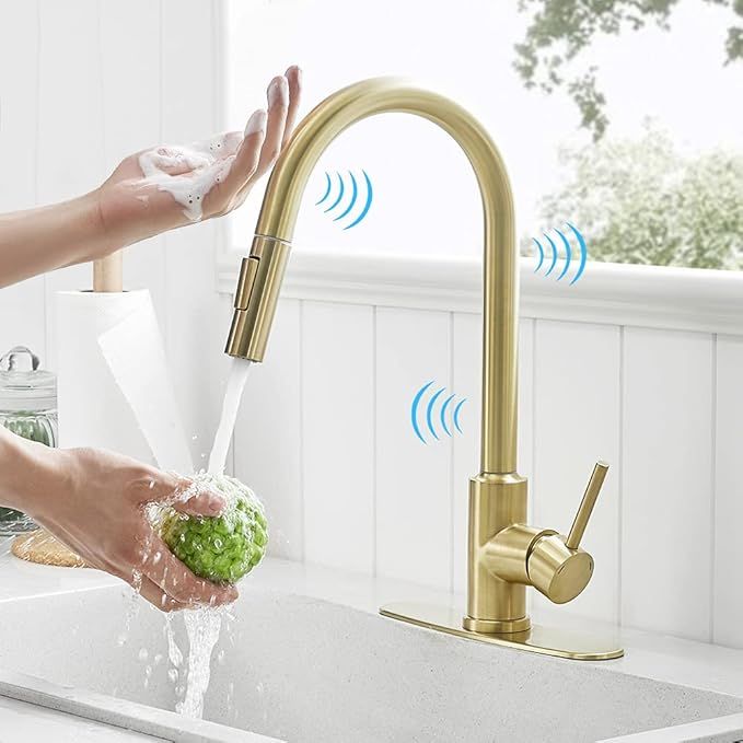 Gold Touch Kitchen Faucets with Pull Down Sprayer Brass Single Handle Automatic Kitchen Sink Fauc... | Amazon (US)