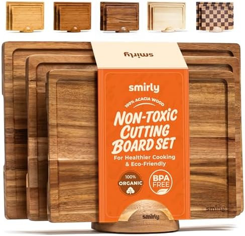 SMIRLY Wood Cutting Boards For Kitchen Meal Prep & Serving, Bamboo Cutting Board Set, Charcuterie... | Amazon (US)