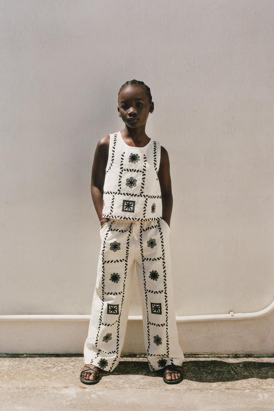 EMBROIDERED LINEN PANTS | Zara US