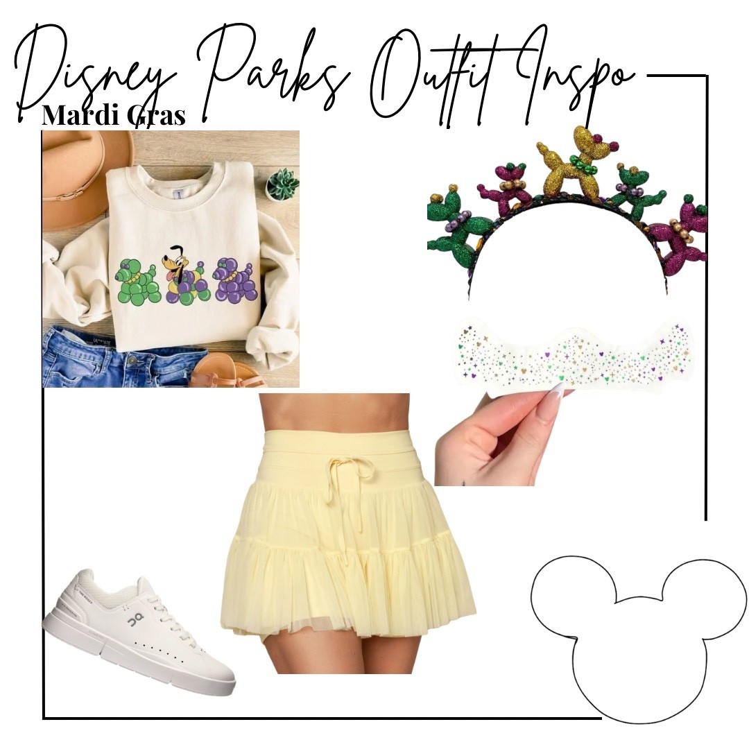 Disney Mardi Gras outfit - Mardi Gras Pluto balloon dog graphic tee, balloon dog headband from Etsy, Mardi Gras Mickey freckled from Etsy, buttercream skirt from Popflex, on Rodgers white sneakers 

Midsize, midsize outfit, size 10, ootd, Outfit inspo, Disney Mardi Gras finds, Disney parks Outfit, Disney bound,  under $50 outfit, affordable outfit, casual outfit, Disney seasonal , Etsy finds, Disney outfit, Mickey ears, minimal Disney style, #ltkdisney, Disney ears, Disney aesthetic, theme park outfit, Disney parks outfit ideas, comfy Disney outfit, small business finds,

#LTKSeasonal #LTKootd #LTKTravel