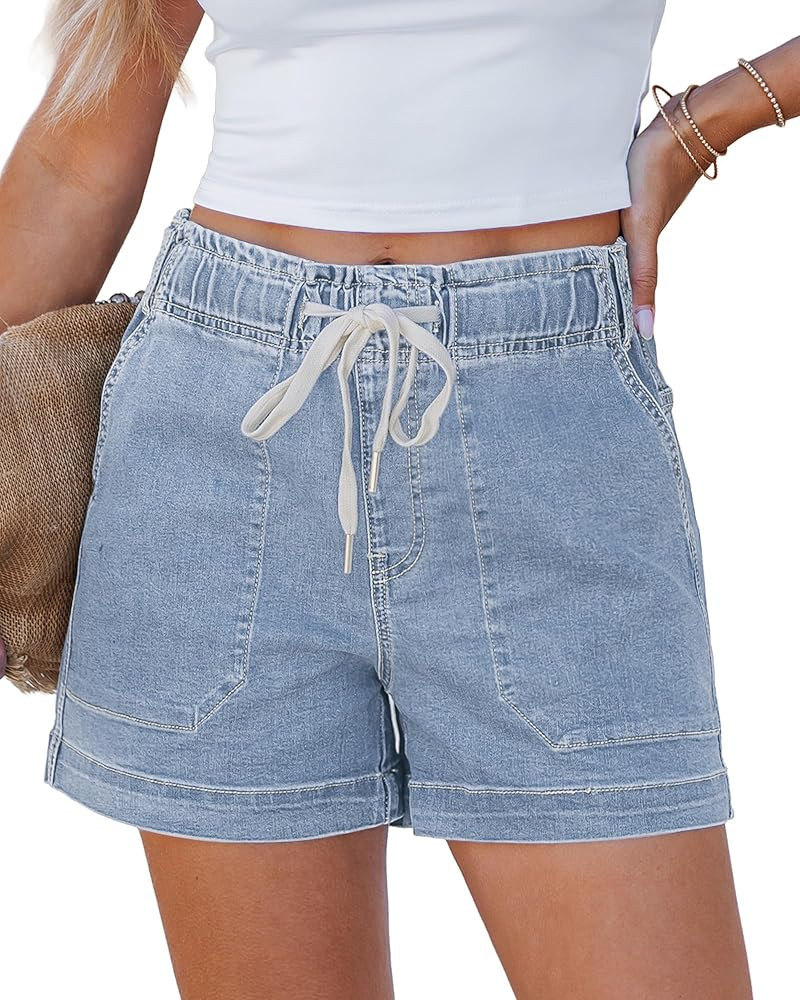 Lookbook Store Jean Shorts for Women High Waisted Drawstring Pull On Elastic Waist Stretchy Denim... | Amazon (US)