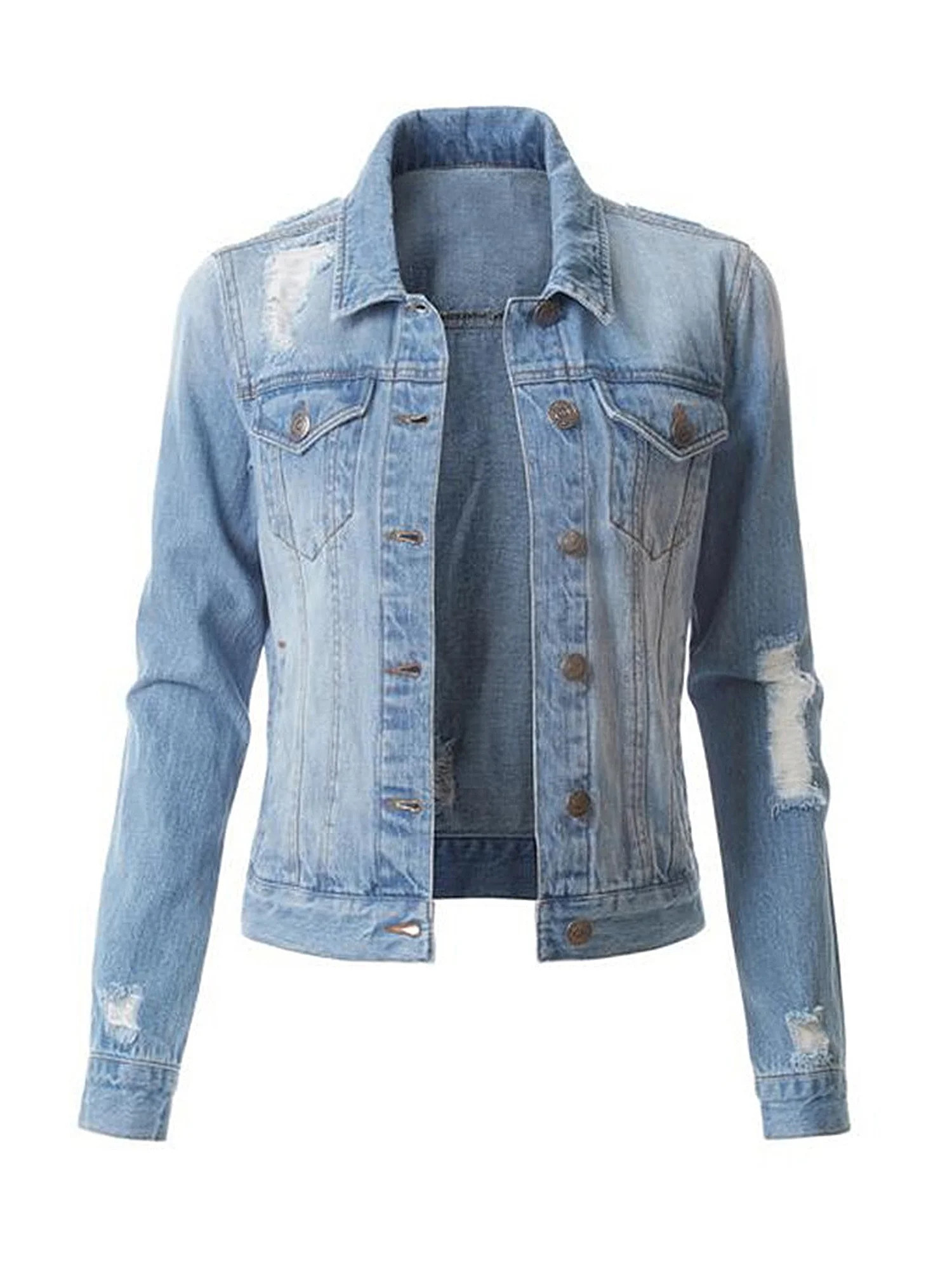Plus Size Women Long Sleeve Jean Jackets Boyfriend Oversized Denim Jacket Coat | Walmart (US)