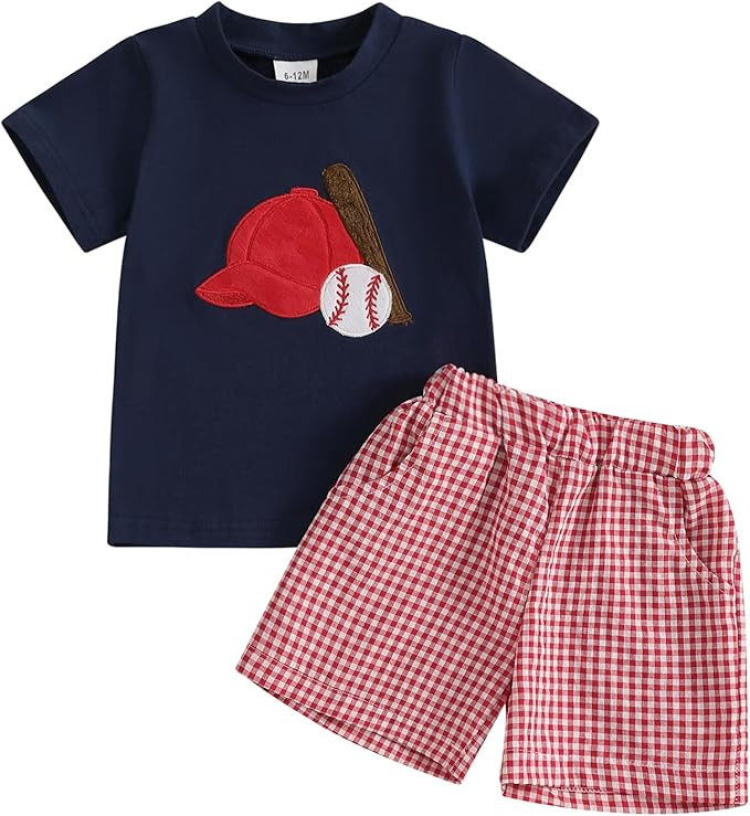 Giraropa Baby Boy Clothes Baseball Pattern Short Sleeve Infant Boy Outfits Striped Shorts Toddler... | Amazon (US)