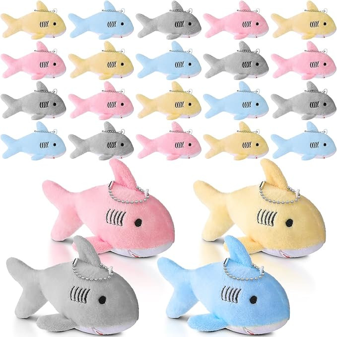Zubebe 24 Pcs Shark Party Favors Bulk Shark Keychain Plush Mini Animal Stuffed for Baby Shower Cl... | Amazon (US)