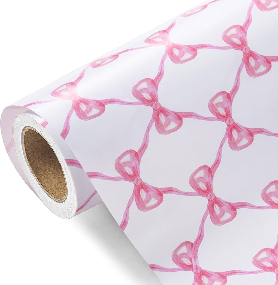 WRAPAHOLIC Pink Bow Wrapping Paper Roll - Mini Roll - 17 Inch x 9.8 Feet - Pretty Pink Bow Design... | Amazon (US)