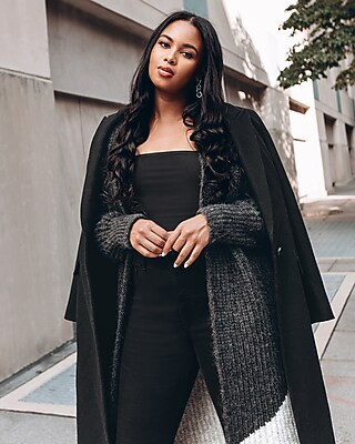 Wool-Blend Belted Wrap Front Coat | Express