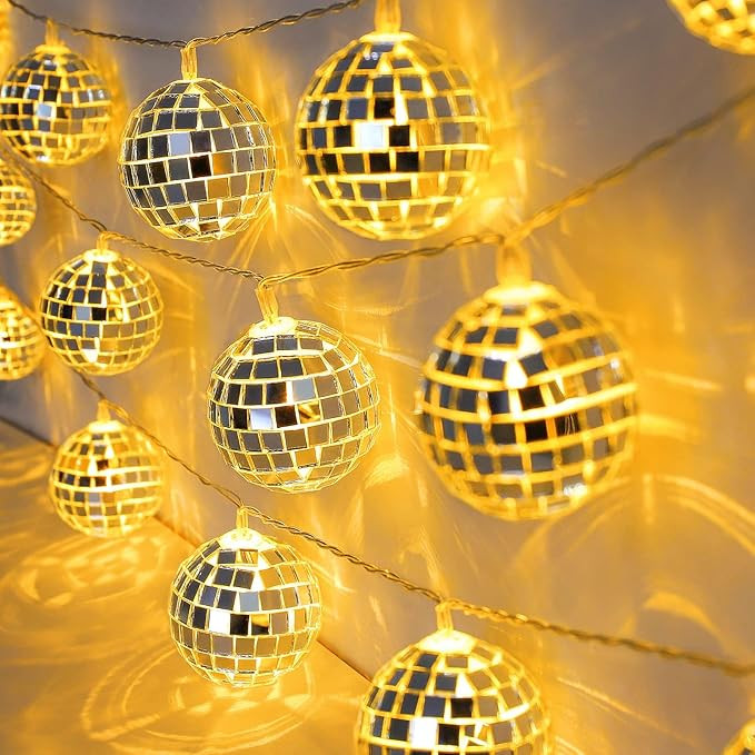 AceList 20 LED Disco Ball String Light for Mamma Mia 70s 80s 90s Dance Party, Disco Ball Decor Ba... | Amazon (US)