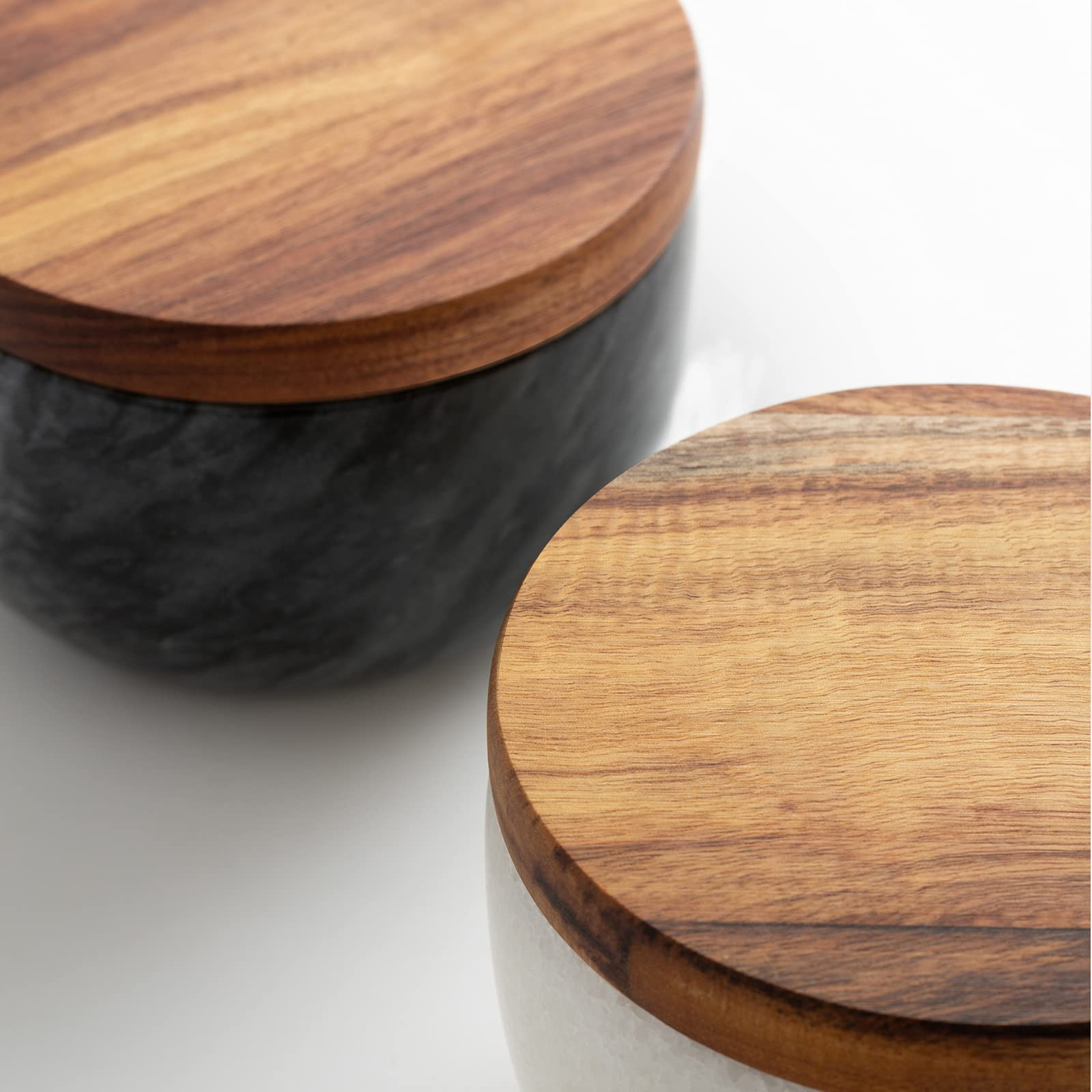 Marble Salt and Pepper Bowls Salt Box Salt Cellar Set solid natural Wood Cover large capacity sal... | Amazon (US)
