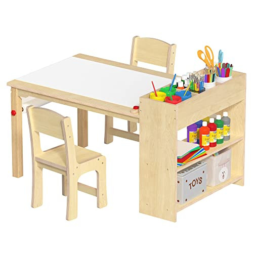 GDLF Kids Art Table and 2 Chairs, Wooden Drawing Desk, Activity & Crafts, Children's Furniture, 4... | Amazon (US)