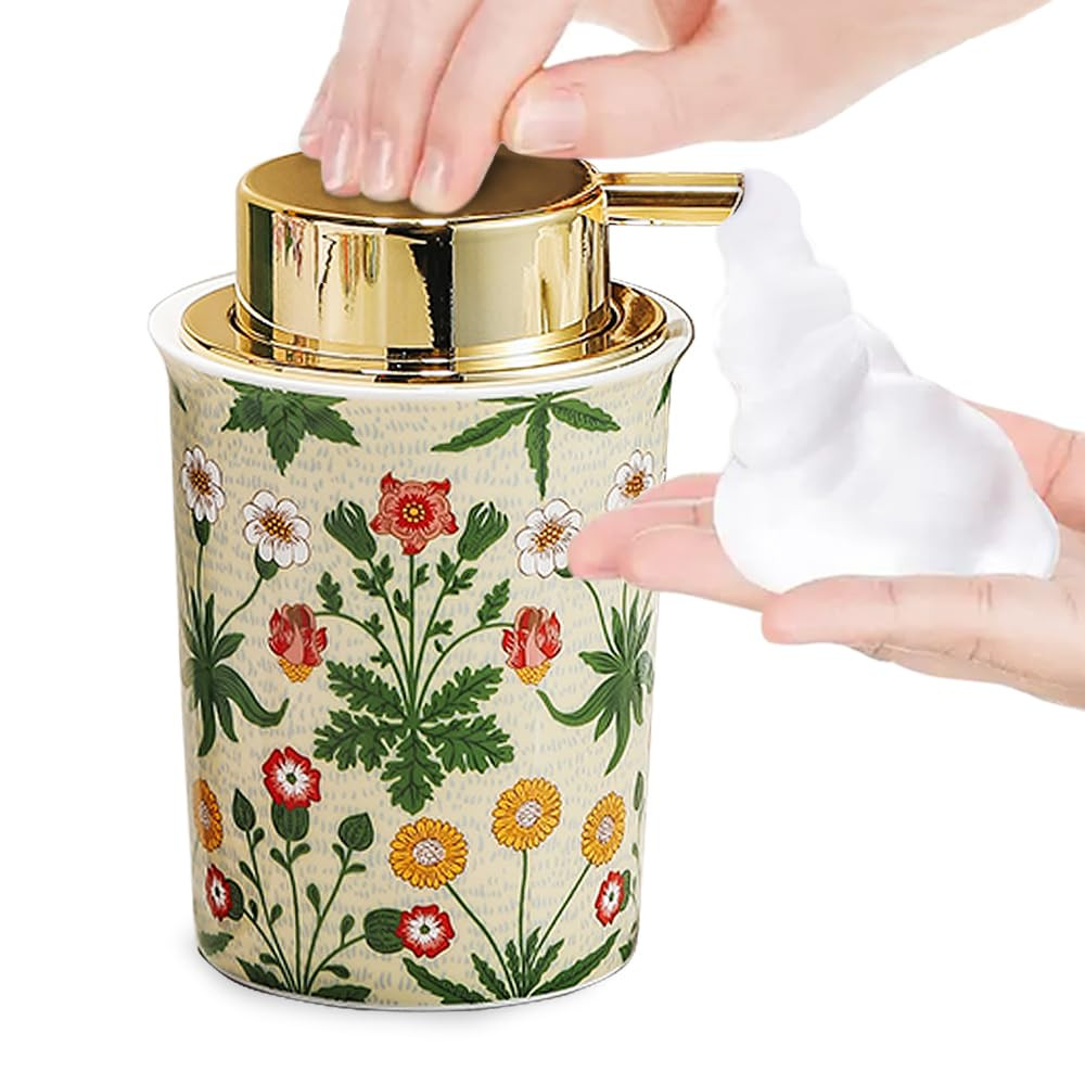 Floral Decorative Foam Soap Dispenser, Vintage Ceramic Hand Soap Pump, Nature Inspired Bathroom C... | Amazon (US)