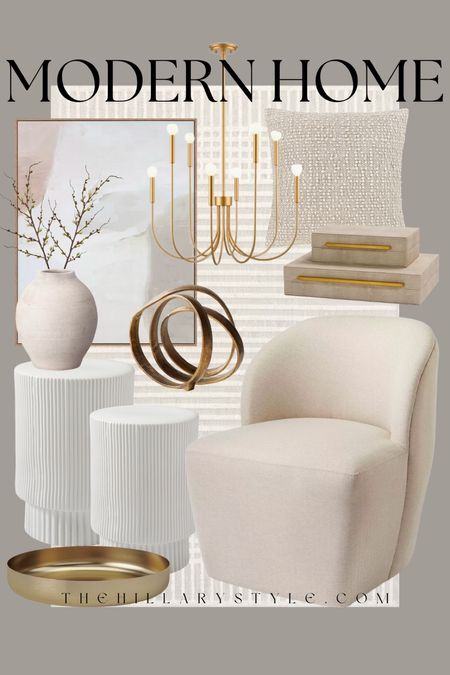 Modern Home: Neutral home decor and furniture finds for the modern organic home. Accent chair, fluted accent tables, gold chandelier, framed neutral art, textured accent pillow, neutral area rug, ceramic vase, faux branches, brass decorative object, gold tray, decorative boxes. Target Home, All Modern, West Elm, Afloral, Etsy, cb2

#LTKSeasonal #LTKstyletip #LTKhome