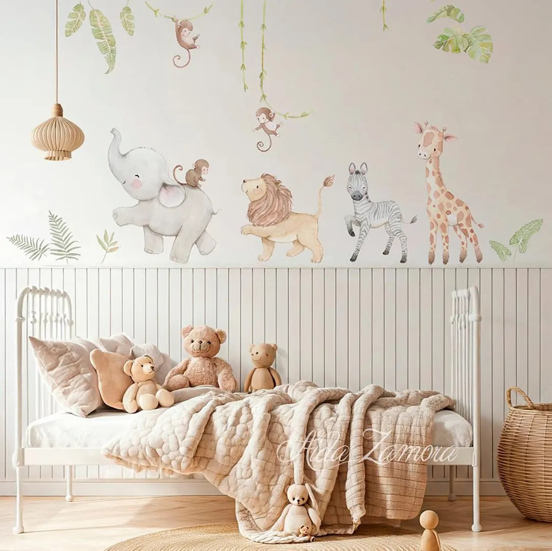 Reusable Fabric Wall Decal, SAFARI ANIMALS, Nursery Wall Sticker, Watercolor Decal, Safari Nurser... | Etsy (US)