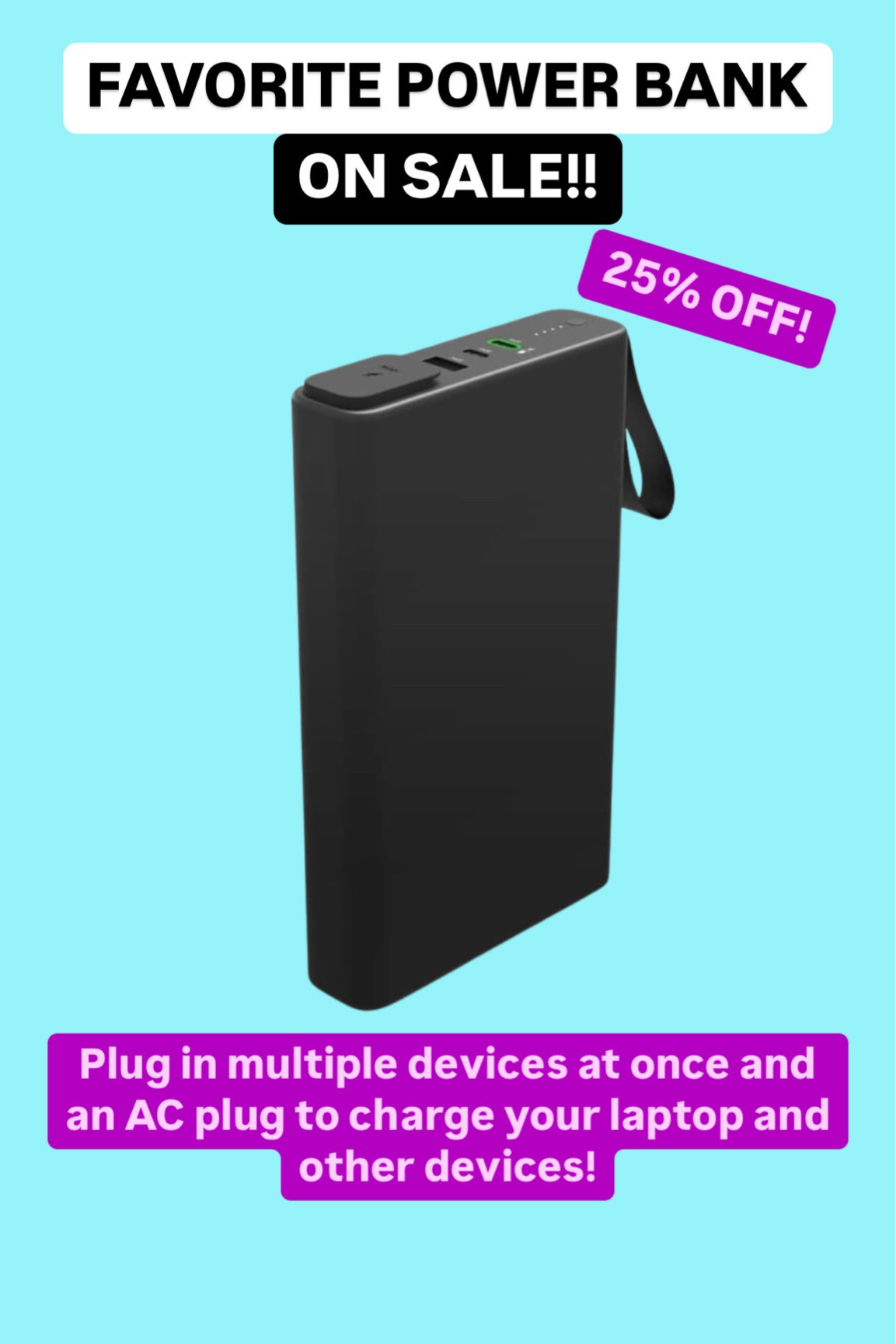 Our favorite power bank is on sale!! This is perfect for working remotely and charging your laptop with the AC plug or other devices! You can charge multiple devices at once and get hours of charge!

25% OFF!

Travel essentials | travel must have | power bank | power charger | sale alert 

#LTKSaleAlert #LTKTravel #LTKMostLoved