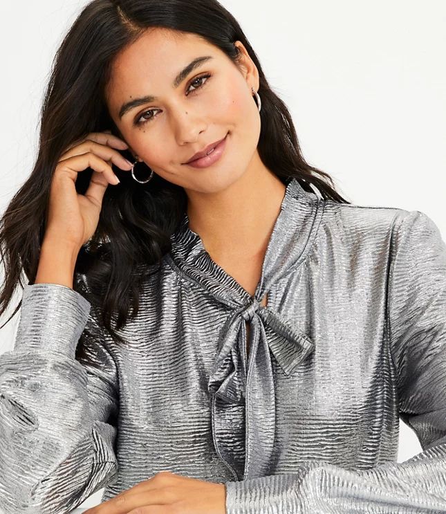 Shimmer Knit Bow Neck Blouse | LOFT