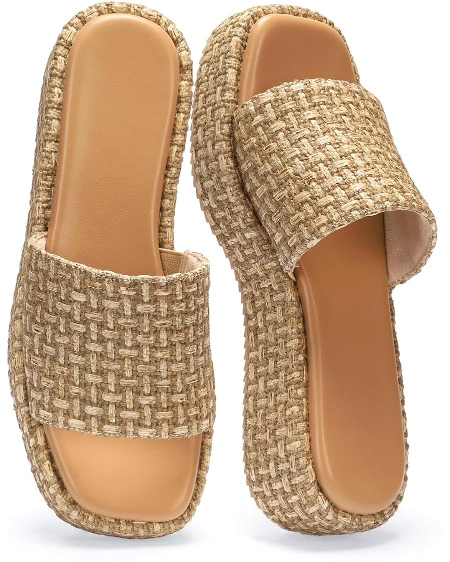 Monrovia Platform Sandals Women Raffia Espadrille Slides, Woven Straw Flatform Beach Sandals Wome... | Amazon (US)