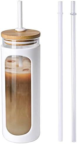 Kodrine 24 oz Glass Water Bottle with Bamboo Straw and Lid, Wide Mouth Water Tumbler,Straw Silicone  | Amazon (US)