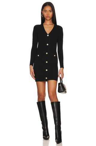 MILLY Braided Placket Cardigan Dress in Black from Revolve.com | Revolve Clothing (Global)