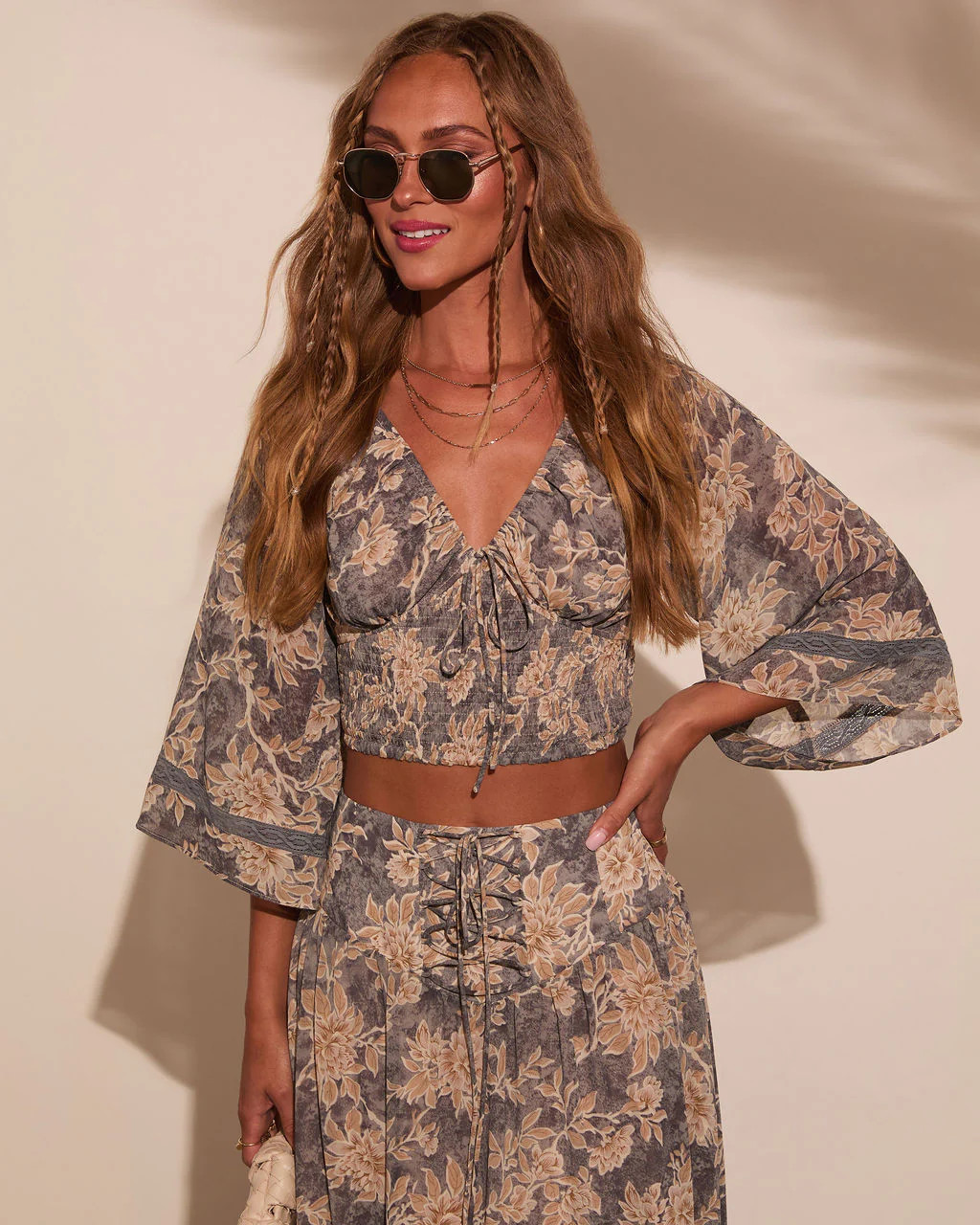 Moonlit Bloom Bust Tie Peasant Top | VICI