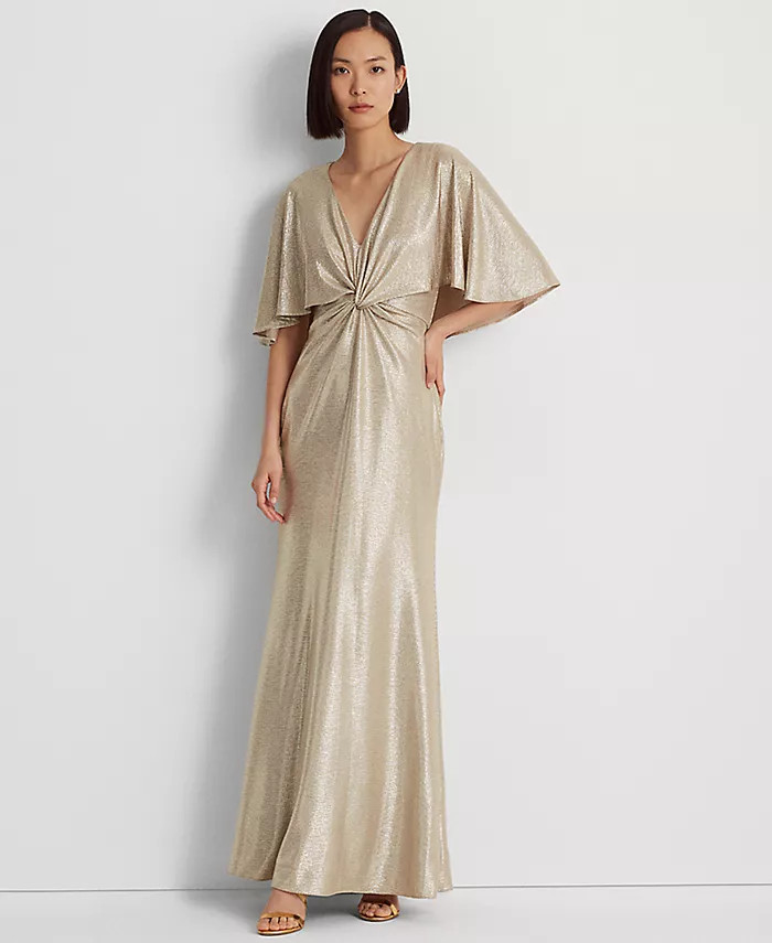 Women's Foil-Print Jersey Cape Gown | Macy's