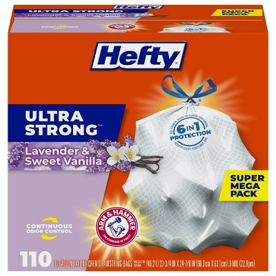 Hefty Ultra Strong Lavender & Sweet Vanilla Tall Kitchen Drawstring Trash Bags - 13gal/110ct | Target