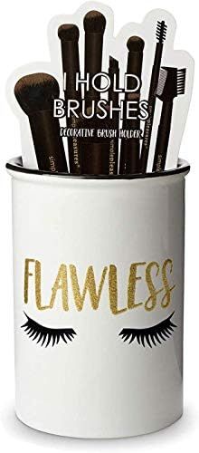 Ceramic Makeup Brush Holder Storage with Cute Sayings, Cosmetic Organizer for Make Up Brushes and Ac | Amazon (US)