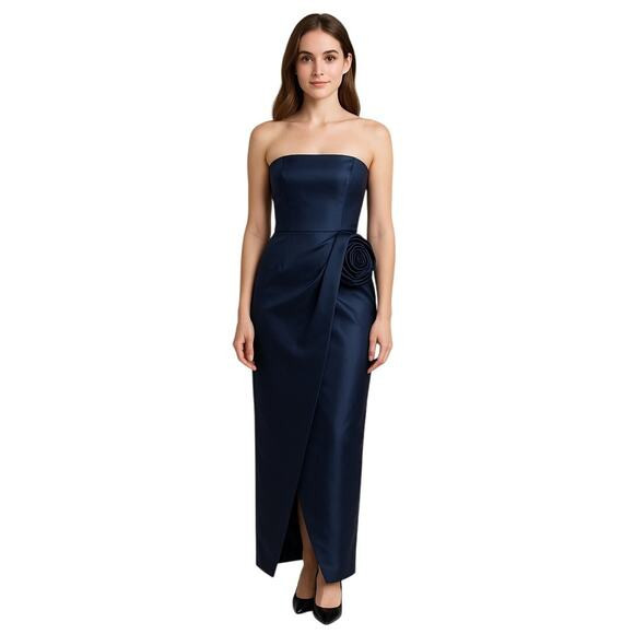 Ronny Kobo Pradova Navy Blue Strapless Rosette Formal Dress, Size L | Poshmark
