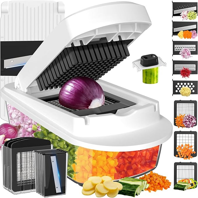 8 Blade All-in-1 Vegetable Chopper Mandoline Slicer with Container, Food Chopper, Onion Chopper, ... | Amazon (US)